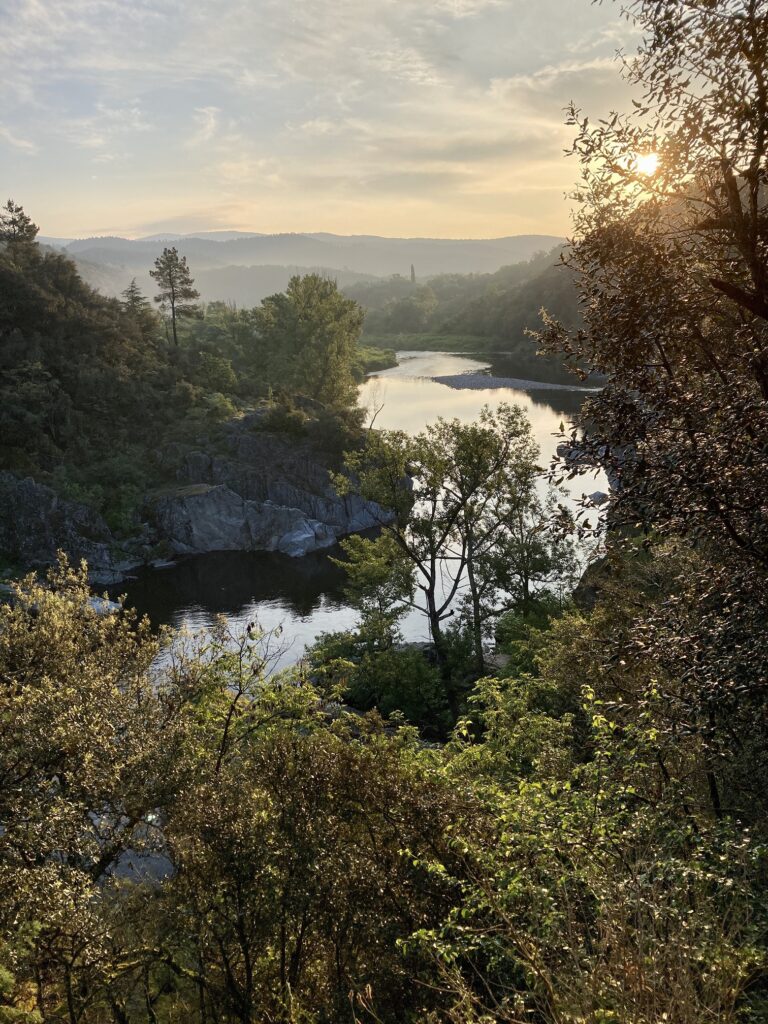 View of the Eyrieux river in the morning.